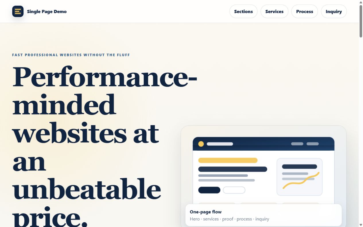 Single-page website homepage hero screenshot