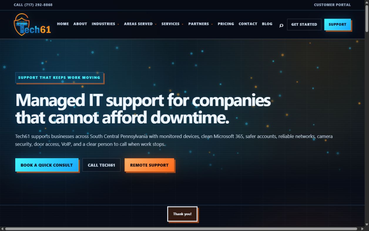 Tech 61 homepage hero screenshot